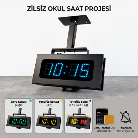 Zilsiz Okul Saat Sistemi - Renk Kodlu Ders Teneffüs Göstergeli
